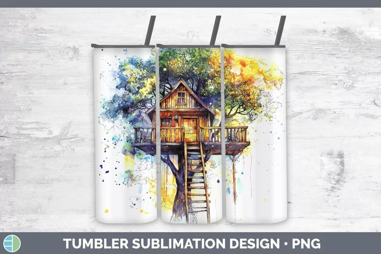 Watercolor Splash Toy Treehouse Tumbler Sublimation 20 oz Sk