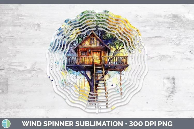 Watercolor Splash Toy Treehouse Wind Spinner Sublimation Spi