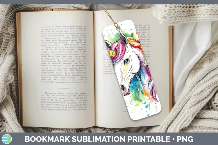 Watercolor Splash Toy Unicorn Bookmark Sublimation Printable