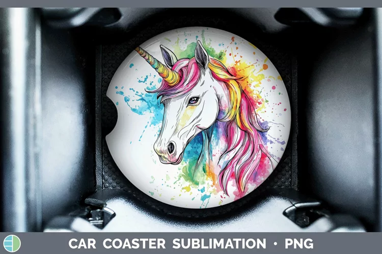 Watercolor Splash Toy Unicorn Car Coaster Sublimation Desig