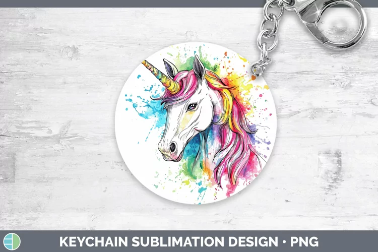 Watercolor Splash Toy Unicorn Keychain Sublimation Keyring D