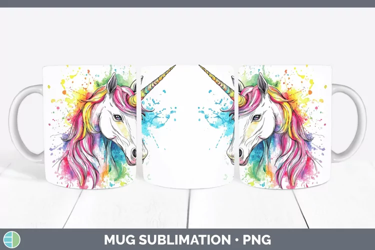Watercolor Splash Toy Unicorn Mug Wrap Sublimation Coffee Cu