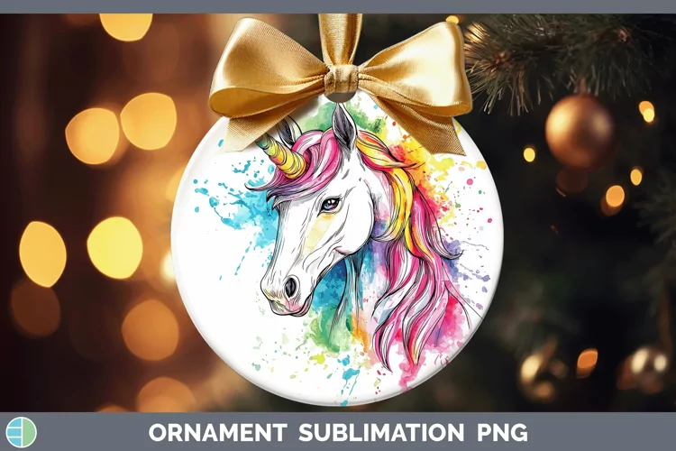 Watercolor Splash Toy Unicorn Ornament Sublimation Bauble De
