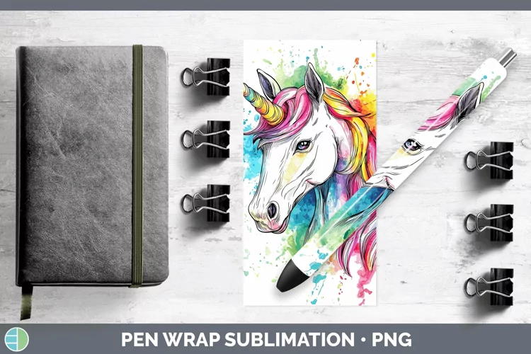 Watercolor Splash Toy Unicorn Pen Wrap Sublimation Pen Desig