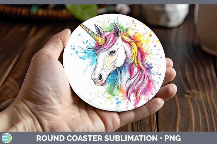 Watercolor Splash Toy Unicorn Round Coaster Sublimation Coas