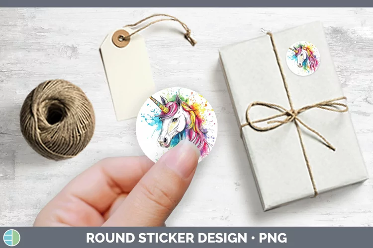 Watercolor Splash Toy Unicorn Stickers | Round Labels Design