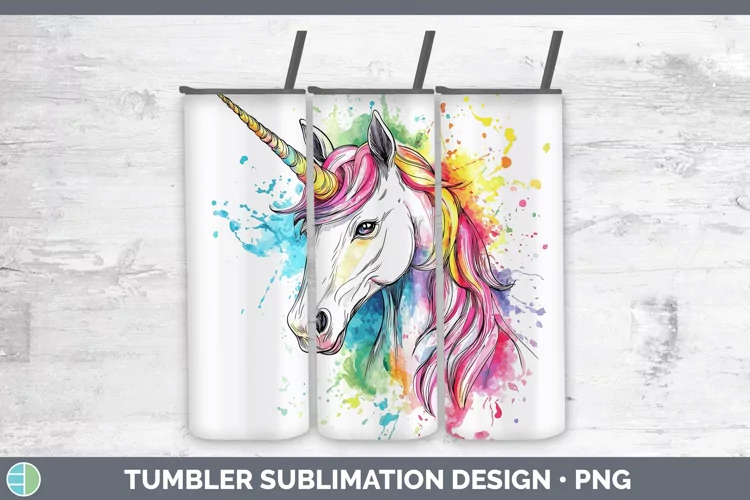 Watercolor Splash Toy Unicorn Tumbler Sublimation 20 oz Skin