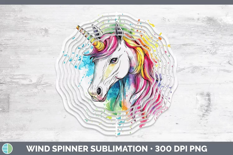 Watercolor Splash Toy Unicorn Wind Spinner Sublimation Spinn