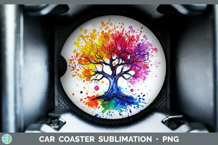 Watercolor Splash Tree of Life Car Coaster Sublimation Desi