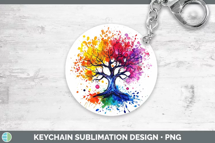 Watercolor Splash Tree of Life Keychain Sublimation Keyring