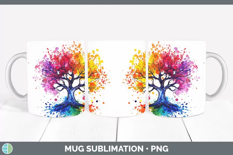 Watercolor Splash Tree of Life Mug Wrap Sublimation Coffee C