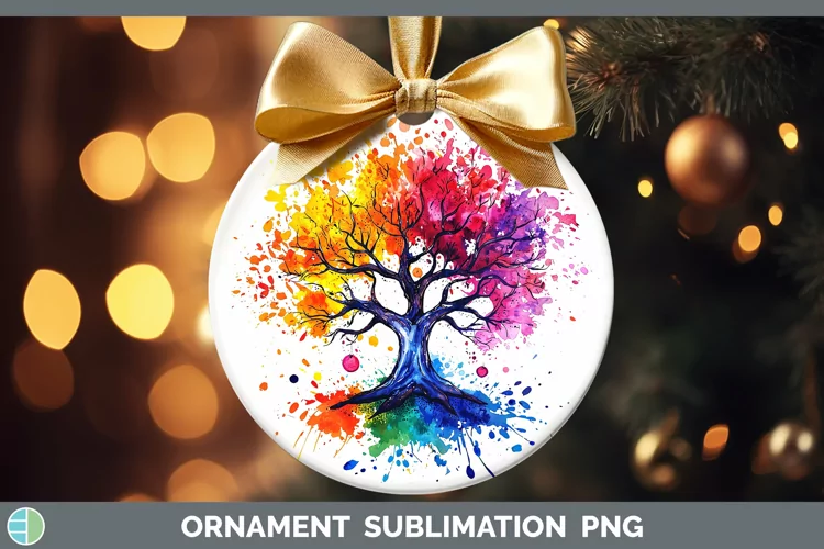 Watercolor Splash Tree of Life Ornament Sublimation Bauble D