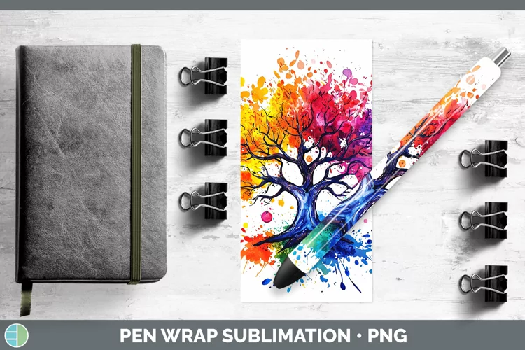 Watercolor Splash Tree of Life Pen Wrap Sublimation Pen Desi