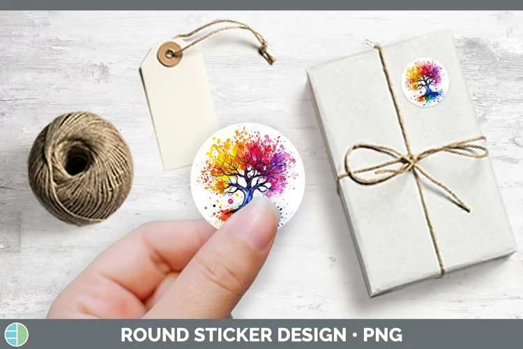 Watercolor Splash Tree of Life Stickers | Round Labels Desig