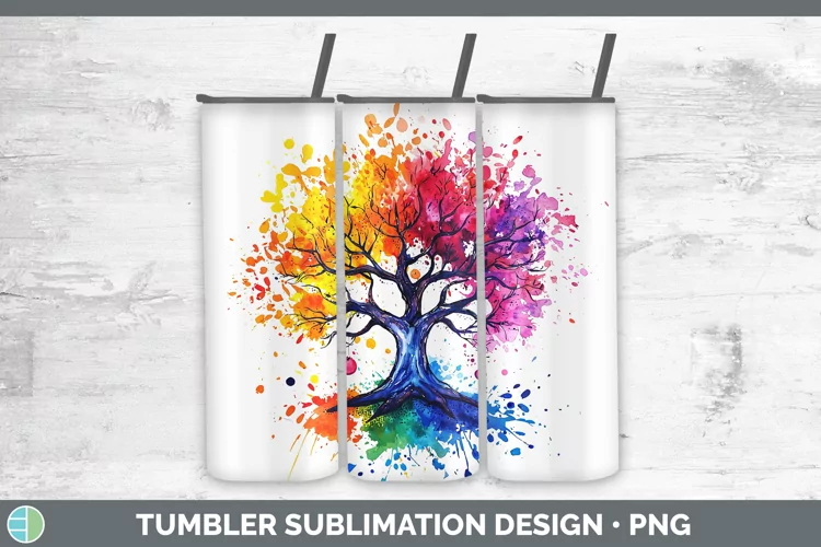 Watercolor Splash Tree of Life Tumbler Sublimation 20 oz Ski