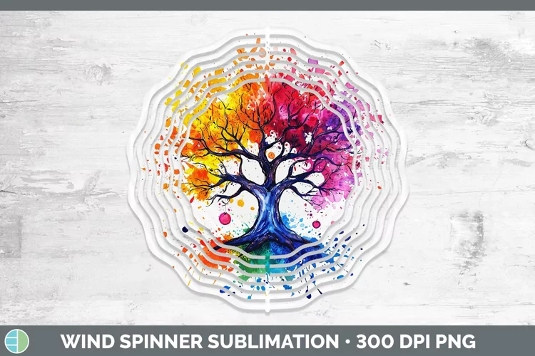 Watercolor Splash Tree of Life Wind Spinner Sublimation Spin