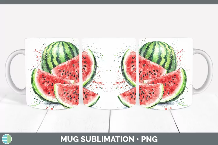 Watercolor Splash Watermelon Mug Wrap Sublimation Coffee Cup