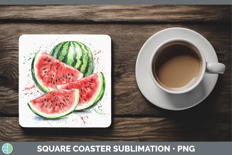 Watercolor Splash Watermelon Square Coaster Sublimation Coas