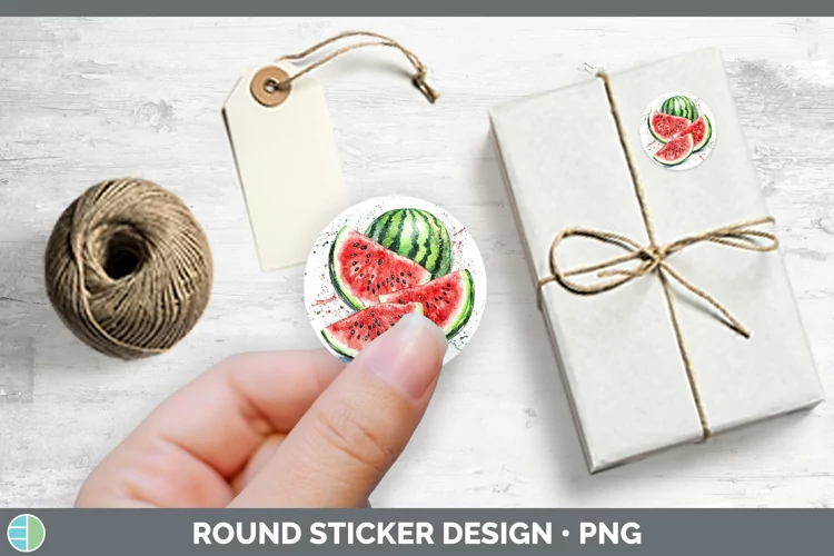 Watercolor Splash Watermelon Stickers | Round Labels Designs