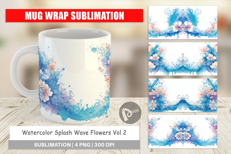 Mug sublimation design Watercolor Splash Wave example image 1
