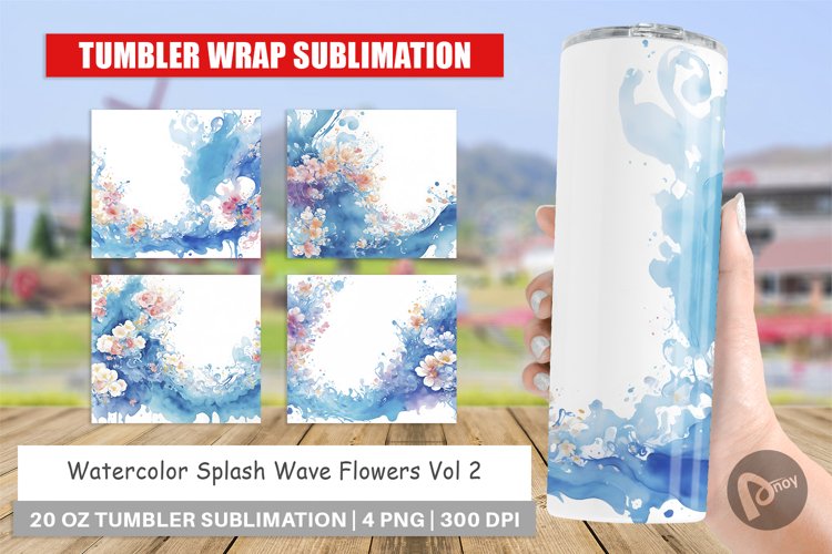 Tumbler Sublimation Wrap Watercolor Splash Wave