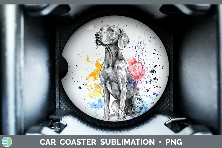 Watercolor Splash Weimaraner Car Coaster Sublimation Design