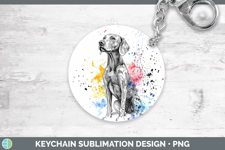 Watercolor Splash Weimaraner Keychain Sublimation Keyring De