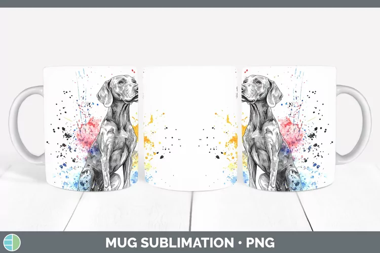 Watercolor Splash Weimaraner Mug Wrap Sublimation Coffee Cup