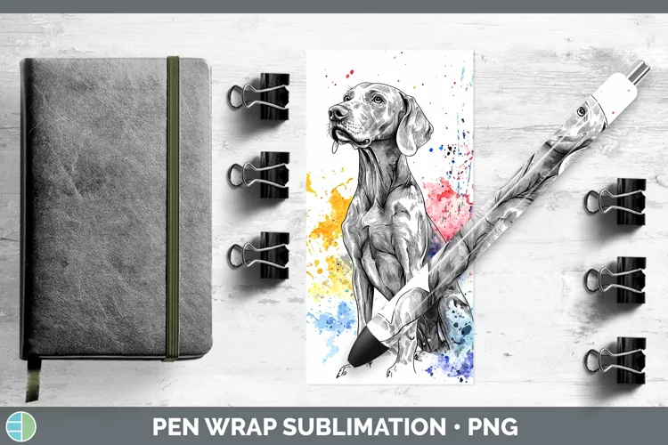 Watercolor Splash Weimaraner Pen Wrap Sublimation Pen Design
