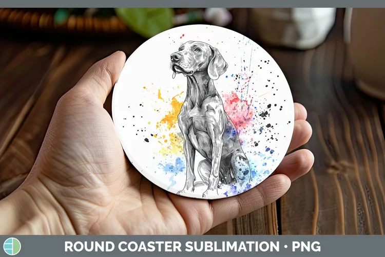 Watercolor Splash Weimaraner Round Coaster Sublimation Coast