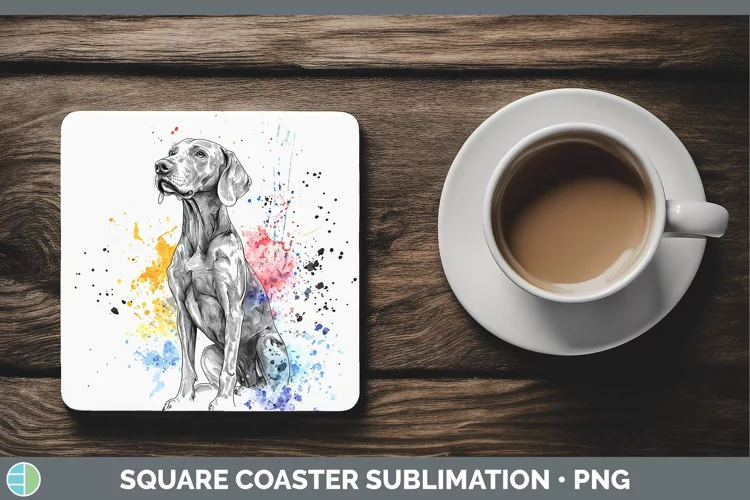 Watercolor Splash Weimaraner Square Coaster Sublimation Coas