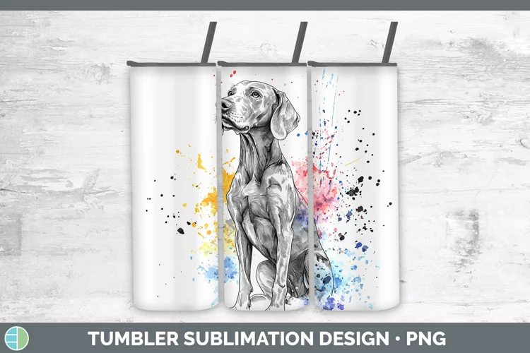 Watercolor Splash Weimaraner Tumbler Sublimation 20 oz Skinn