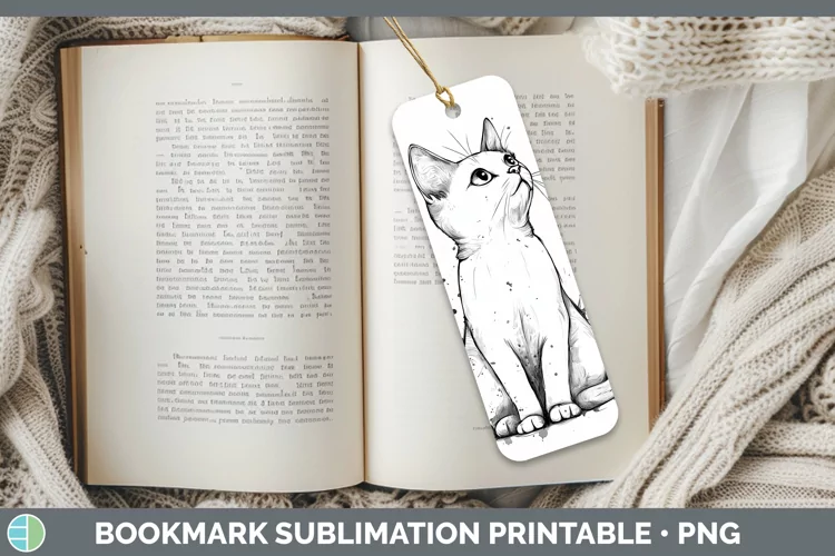 Watercolor Splash White Cat Bookmark Sublimation Printable D