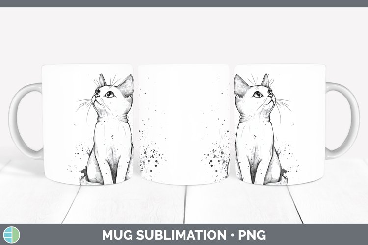 Watercolor Splash White Cat Mug Wrap Sublimation Coffee Cup
