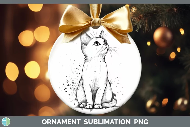 Watercolor Splash White Cat Ornament Sublimation Bauble Desi