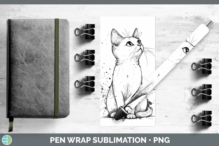 Watercolor Splash White Cat Pen Wrap Sublimation Pen Designs