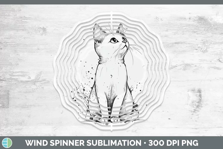 Watercolor Splash White Cat Wind Spinner Sublimation Spinner