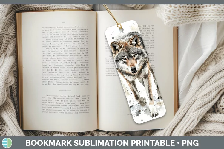 Watercolor Splash Wolf Bookmark Sublimation Printable Design