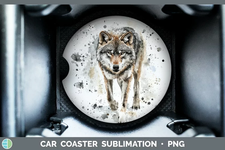 Watercolor Splash Wolf Car Coaster Sublimation Designs