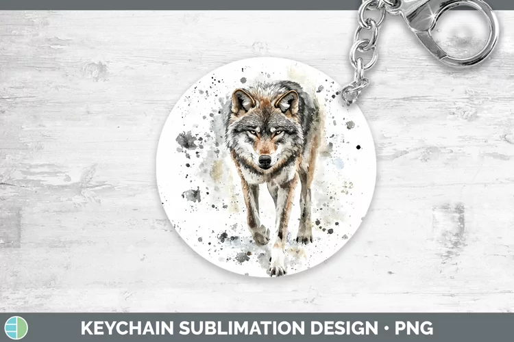 Watercolor Splash Wolf Keychain Sublimation Keyring Designs