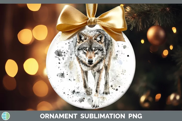 Watercolor Splash Wolf Ornament Sublimation Bauble Designs