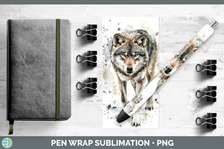 Watercolor Splash Wolf Pen Wrap Sublimation Pen Designs