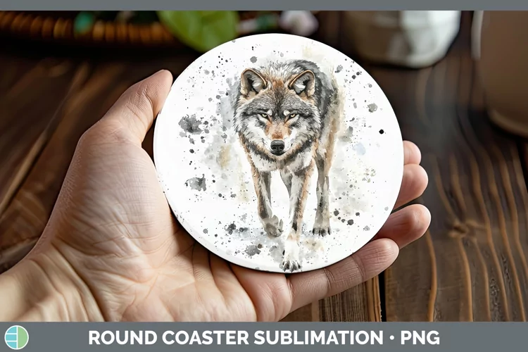 Watercolor Splash Wolf Round Coaster Sublimation Coaster Des