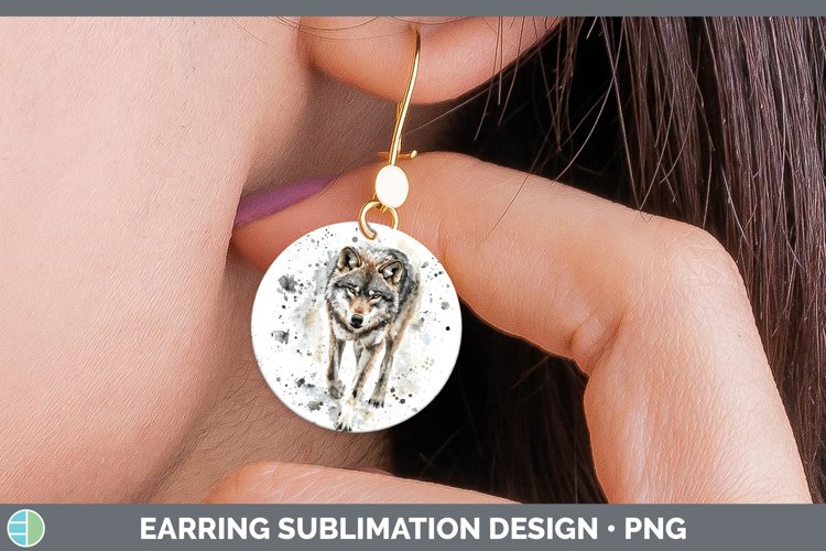 Watercolor Splash Wolf Round Earrings Sublimation Earrings D