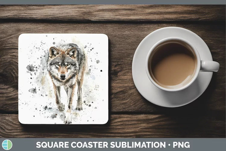 Watercolor Splash Wolf Square Coaster Sublimation Coaster De