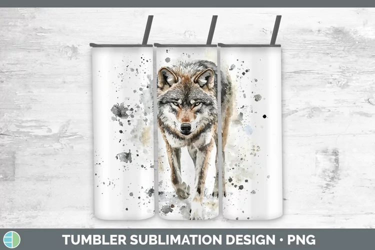 Watercolor Splash Wolf Tumbler Sublimation 20 oz Skinny Tumb