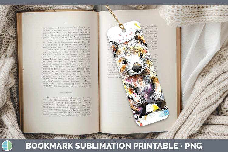 Watercolor Splash Wombat Bookmark Sublimation Printable Desi