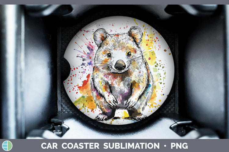 Watercolor Splash Wombat Car Coaster Sublimation Designs