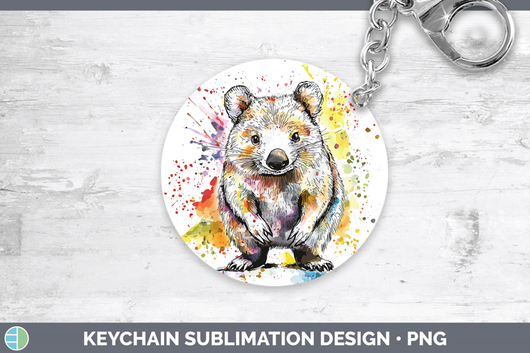 Watercolor Splash Wombat Keychain Sublimation Keyring Design