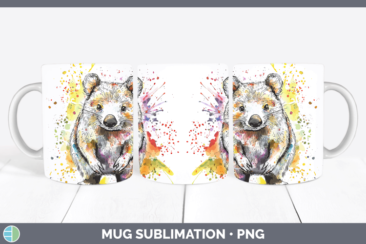 Watercolor Splash Wombat Mug Wrap Sublimation Coffee Cup Des